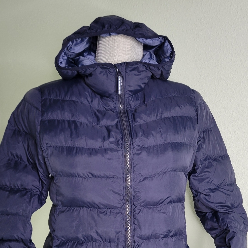 UNIQLO Kids Navy Blue Hooded Puffer Jacket Full Zip Lightweight Pockets 13
